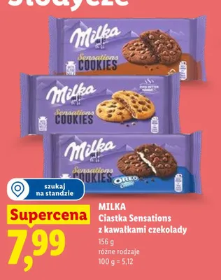 Ciastka Sensations z kawałkami czekolady Milka promocja w Lidl