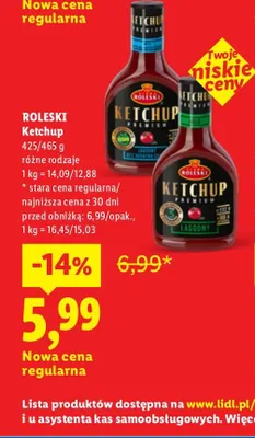 Ketchup Premium łagodny Roleski promocja w Lidl