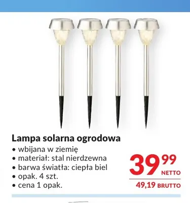 Lampa solarna ogrodowa 4-pak promocja w Makro