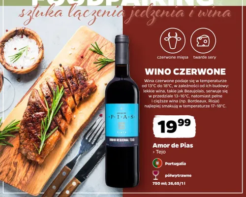 Wino czerwone półwytrawne Amor de Pias Tejo promocja w Netto