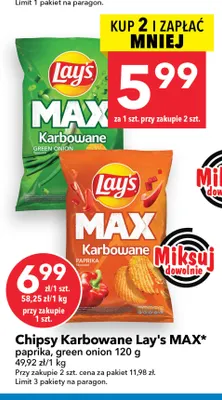 Chipsy karbowane Lay's MAX paprika promocja w LEWIATAN