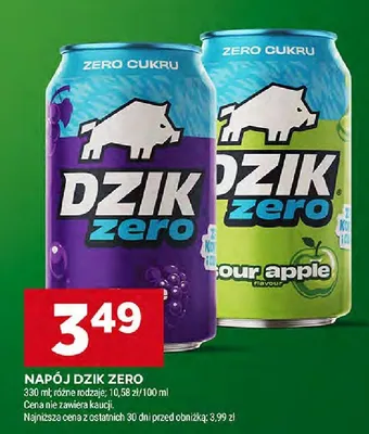 Napój Dzik Zero różne rodzaje promocja w Stokrotka