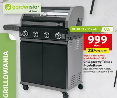 Grill gazowy Teksas 4-palnikowy Gardenstar promocja w Auchan