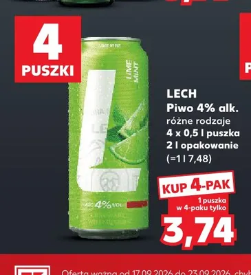 Piwo Lech Lime Mint 4-pak promocja w Kaufland