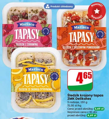 Śledzi krojony tapas ZMK Delikates, 3 rodzaje promocja w Dino