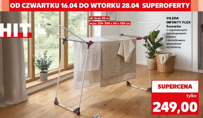 Suszarka z rozkładanymi teleskopowymi linkami i dodatkowym wieszakiem na bieliznę promocja w Kaufland