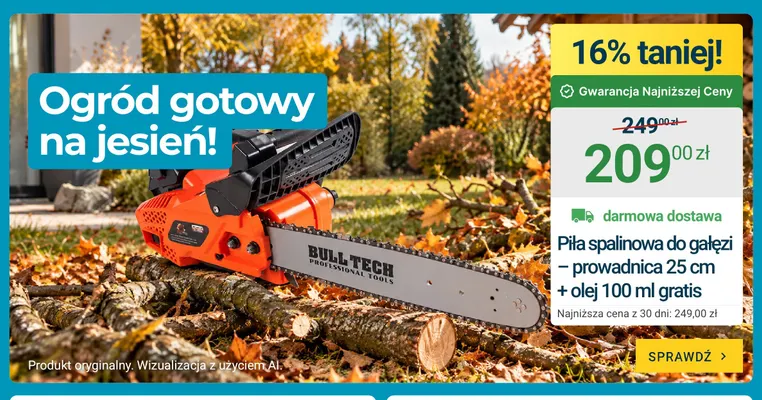Piła spalinowa do gałęzi prowadnica 25 cm Bull Tech promocja w ERLI