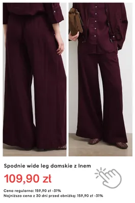 Spodnie wide leg damskie z lnem promocja w Medicine