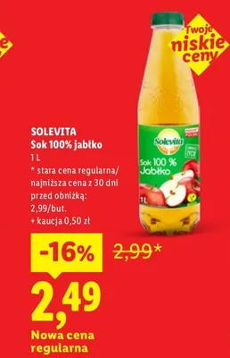 Sok 100% jabłko Solevita promocja w Lidl