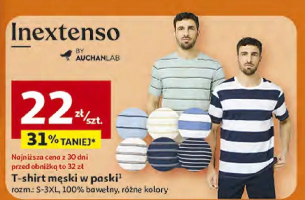 T-shirt męski w paski promocja w Auchan