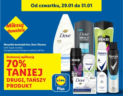 Wszystkie kosmetyki Axe, Dove i Rexona DRUGI -70% promocja w Lidl