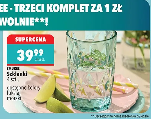 Szklanki 4 szt., dostępne kolory: fuksja, morski promocja w Biedronka