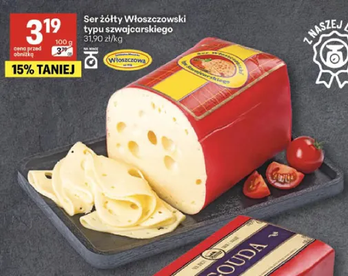Ser żółty Włoszczowski typu szwajcarskiego promocja w Delikatesy Centrum