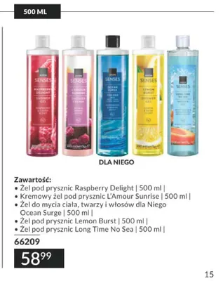 Zestaw żeli pod prysznic Raspberry Delight + L'Amour Sunrise + Ocean Surge + Lemon Burst + Long Time No Sea Avon Senses 5-pak promocja w AVON