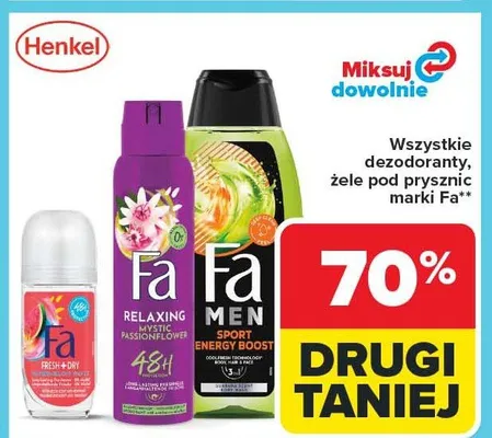 Dezodoranty, żele pod prysznic marki Fa promocja w Carrefour