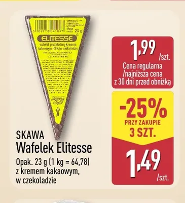 Wafelek Elitesse z kremem kakaowym w czekoladzie Skawa promocja w Aldi