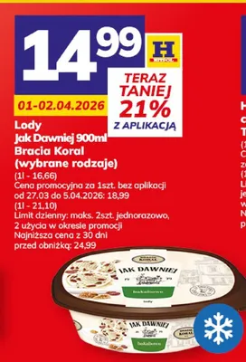 Lody Jak Dawniej 900ml Bracia Koral (wybrane rodzaje) promocja w Hitpol