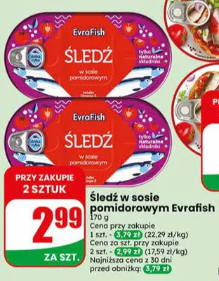 Śledź w sosie pomidorowym Evrafish promocja w Dino