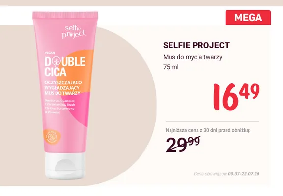 Mus do mycia twarzy Selfie Project Double Cica promocja w Rossmann