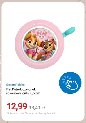 Dzwonek rowerowy Seven Polska Psi Patrol girls 5,5 cm promocja w Smyk