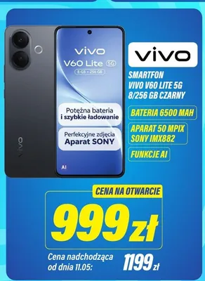 Smartfon Vivo V60 Lite 5g 8/256GB czarny promocja w RTV EURO AGD
