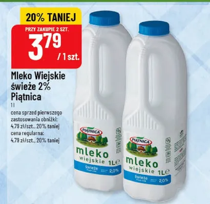 Mleko Wiejskie świeże 2% Piątnica promocja w POLOmarket