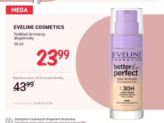 Podkład do twarzy długotrwały Eveline Cosmetics promocja w Rossmann