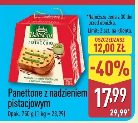 Panettone z nadzieniem pistacjowym promocja w Aldi