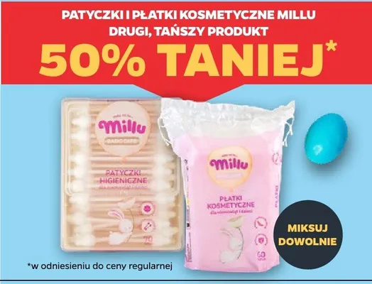 Patyczki i płatki kosmetyczne DRUGI -50% Millu promocja w Netto