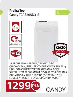 Pralka Top Candy TCAS265D3-S promocja w kakto.pl