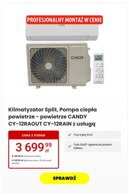 Klimatyzator Split Pompa ciepła powietrze-powietrze Candy z usługą promocja w Media Expert