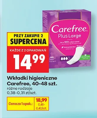 Wkładki higieniczne Carefree Plus Large promocja w Biedronka
