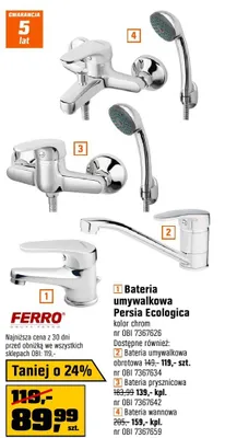 Bateria umywalkowa Persia Ecologica promocja w OBI