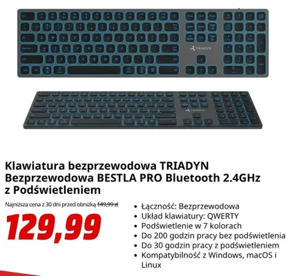 Klawiatura bezprzewodowa Triadyn Bestla Pro z podświetleniem promocja w Media Markt