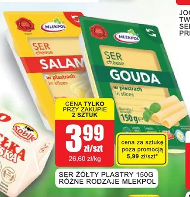 Ser żółty w plastrach Mlekpol promocja w Bingo