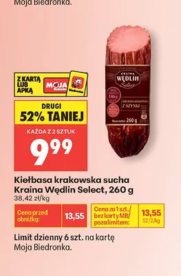 Kiełbasa krakowska sucha Kraina Wędlin Select promocja w Biedronka