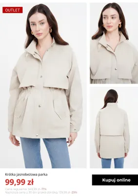 Krótka jasnobeżowa parka Greenpoint promocja w Greenpoint