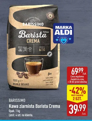 Kawa ziarnista Barista Crema promocja w Aldi