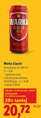 Piwo Warka Classic ośmiosztuk promocja w Lidl