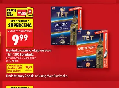 Herbata czarna ekspresowa TET Lord Grey promocja w Biedronka