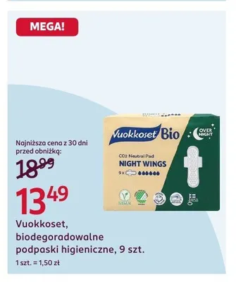 Podpaski higieniczne Vuokkoset Bio Night Wings promocja w Rossmann