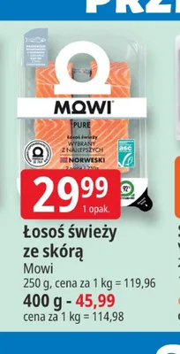 Łosoś świeży ze skórą Mowi 250g promocja w Leclerc