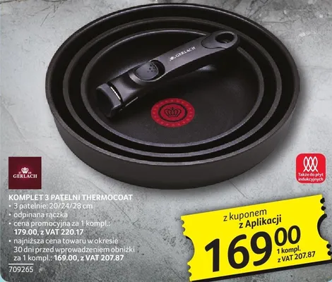 Komplet 3 patelni Gerlach Thermocoat 20/24/28cm promocja w Selgros