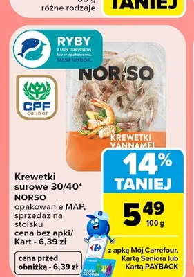 Krewetki surowe vannamei NORSO promocja w Carrefour