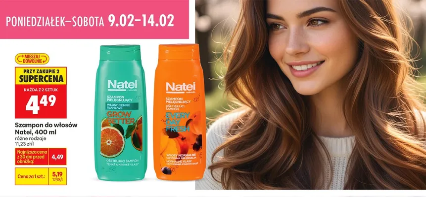 Szampon do włosów Natei różne rodzaje promocja w Biedronka