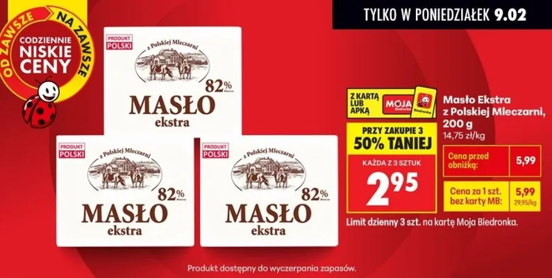 Masło ekstra z Polskiej Mleczarni promocja w Biedronka