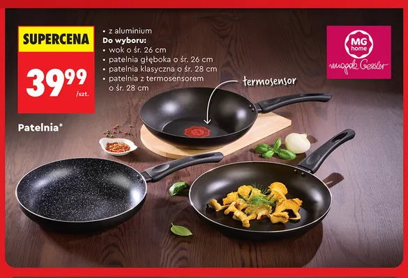 Patelnia z termosensorem o śr. 28 cm z aluminium Mg Home promocja w Biedronka