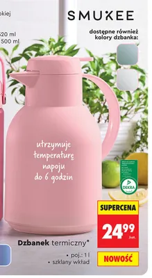 Dzbanek termiczny SMUKEE ze szklanym wkładem 1l promocja w Biedronka