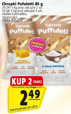 Chrupki Puffuletti kukurydziane słone/morskie, z solą morską promocja w Prim Market