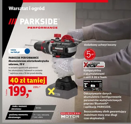 Akumulatorowa wiertarkowkrętarka udarowa PARKSIDE PERFORMANCE 20V promocja w Lidl